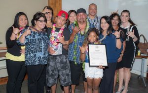 Stanley Soares and his children are joined with the Family WRAP Hawaii Team, which included representatives from EPIC, HFAA, CASA, CCSS, CWS, and CFS.