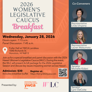 2026 Women's Legislative Caucus Breakfast Event Information and Registration Link, QR code, and photos of Caucus Co-Conveners
